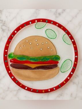Lori Siebert for Silvestri Hand-Blown Glass Hamburger Plate 12”
